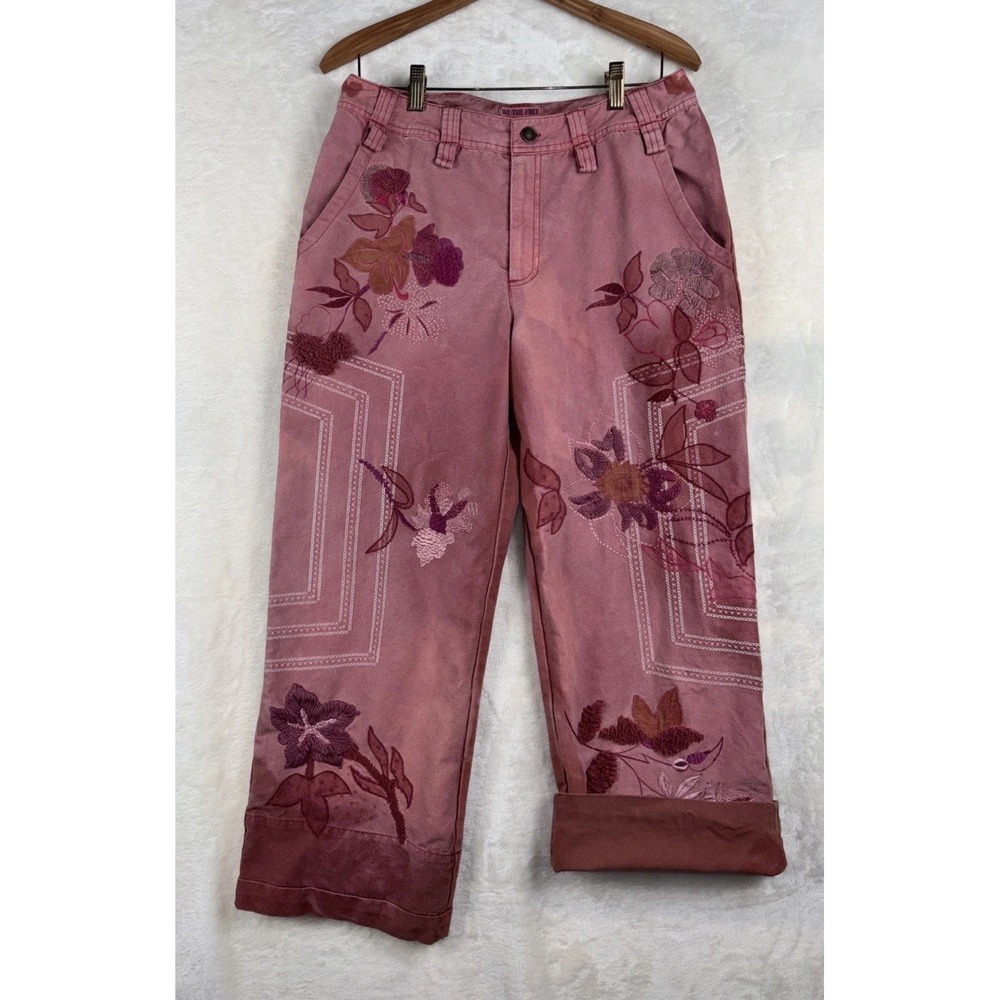 Free People We The Free Electric Sands Floral Embroidered Cropped Pants 8 Auburn - Picture 2 of 13